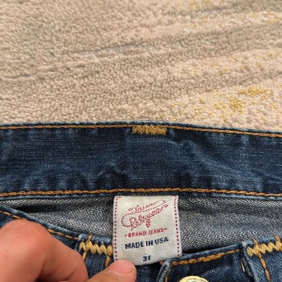 TRUE RELIGION Straight Leg Jeans 31x30 flap pockets distressed chunky stitching - Picture 6 of 10